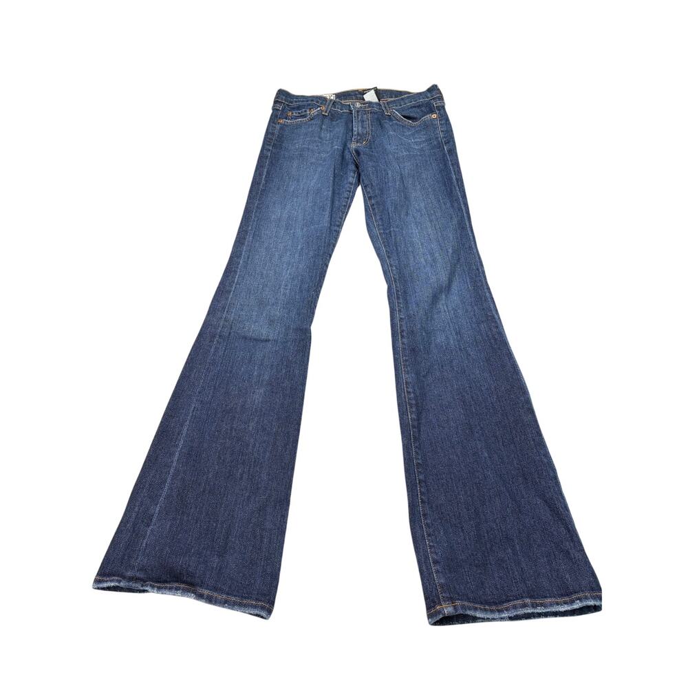 VTG Red Engine low rise dark denim flare jeans, Size 28. Made in USA. Y2K, retro